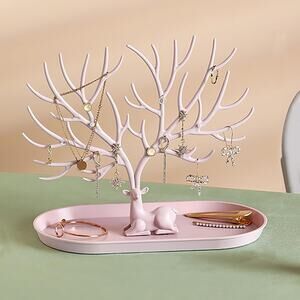 Deer Tree Jewelry Organizer Stand –  Earring & Ring Holder w/ Strawberry Pink